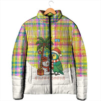 Saint Lucia Christmas Padded Jacket with Parrot Palm Tree Snowman and Plaid Holiday - Wonder Print Shop