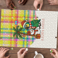 Saint Lucia Christmas Puzzle with Parrot Palm Tree Snowman and Plaid Holiday - Wonder Print Shop