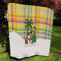 Saint Lucia Christmas Quilt with Parrot Palm Tree Snowman and Plaid Holiday - Wonder Print Shop