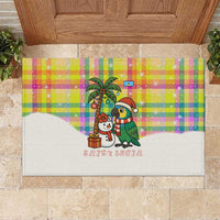 Saint Lucia Christmas Rubber Doormat with Parrot Palm Tree Snowman and Plaid Holiday - Wonder Print Shop