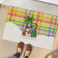 Saint Lucia Christmas Rubber Doormat with Parrot Palm Tree Snowman and Plaid Holiday - Wonder Print Shop