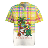 Saint Lucia Christmas Rugby Jersey with Parrot Palm Tree Snowman and Plaid Holiday - Wonder Print Shop