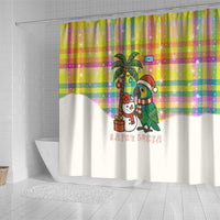 Saint Lucia Christmas Shower Curtain with Parrot Palm Tree Snowman and Plaid Holiday - Wonder Print Shop