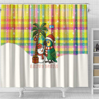 Saint Lucia Christmas Shower Curtain with Parrot Palm Tree Snowman and Plaid Holiday - Wonder Print Shop
