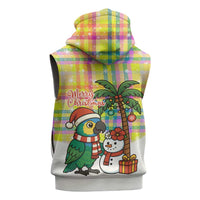 Saint Lucia Christmas Sleeveless Zip Hoodie with Parrot Palm Tree Snowman and Plaid Holiday - Wonder Print Shop