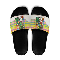 Saint Lucia Christmas Slide Sandals with Parrot Palm Tree Snowman and Plaid Holiday - Wonder Print Shop