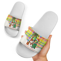 Saint Lucia Christmas Slide Sandals with Parrot Palm Tree Snowman and Plaid Holiday - Wonder Print Shop