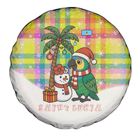 Saint Lucia Christmas Spare Tire Cover with Parrot Palm Tree Snowman and Plaid Holiday - Wonder Print Shop