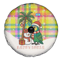 Saint Lucia Christmas Spare Tire Cover with Parrot Palm Tree Snowman and Plaid Holiday - Wonder Print Shop