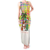 Saint Lucia Christmas Tank Maxi Dress with Parrot Palm Tree Snowman and Plaid Holiday - Wonder Print Shop
