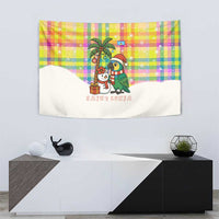 Saint Lucia Christmas Tapestry with Parrot Palm Tree Snowman and Plaid Holiday - Wonder Print Shop