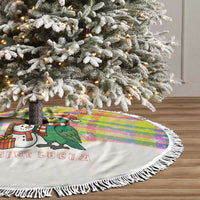 Saint Lucia Christmas Tree Skirt with Parrot Palm Tree Snowman and Plaid Holiday - Wonder Print Shop