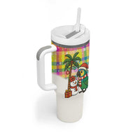 Saint Lucia Christmas Tumbler With Handle with Parrot Palm Tree Snowman and Plaid Holiday - Wonder Print Shop