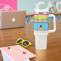 Saint Lucia Christmas Tumbler With Handle with Parrot Palm Tree Snowman and Plaid Holiday - Wonder Print Shop