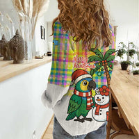 Saint Lucia Christmas Women Casual Shirt with Parrot Palm Tree Snowman and Plaid Holiday - Wonder Print Shop