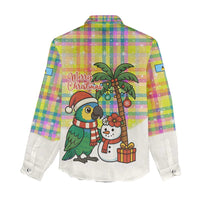 Saint Lucia Christmas Women Casual Shirt with Parrot Palm Tree Snowman and Plaid Holiday - Wonder Print Shop