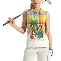 Saint Lucia Christmas Women Sleeveless Polo Shirt with Parrot Palm Tree Snowman and Plaid Holiday - Wonder Print Shop