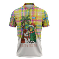 Saint Lucia Christmas Zipper Polo Shirt with Parrot Palm Tree Snowman and Plaid Holiday - Wonder Print Shop