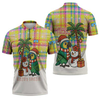 Saint Lucia Christmas Zipper Polo Shirt with Parrot Palm Tree Snowman and Plaid Holiday - Wonder Print Shop