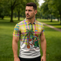 Saint Lucia Christmas Zipper Polo Shirt with Parrot Palm Tree Snowman and Plaid Holiday - Wonder Print Shop