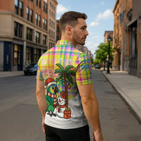 Saint Lucia Christmas Zipper Polo Shirt with Parrot Palm Tree Snowman and Plaid Holiday - Wonder Print Shop