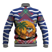 West Indies Christmas Baseball Jacket with Tropical Snowman Palm Tree Gingerbread and Plaid Design - Wonder Print Shop