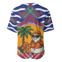 West Indies Christmas Baseball Jersey with Tropical Snowman Palm Tree Gingerbread and Plaid Design - Wonder Print Shop