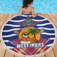 West Indies Christmas Beach Blanket with Tropical Snowman Palm Tree Gingerbread and Plaid Design - Wonder Print Shop