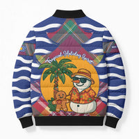 West Indies Christmas Bomber Puffer Jacket with Tropical Snowman Palm Tree Gingerbread and Plaid Design - Wonder Print Shop
