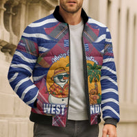 West Indies Christmas Bomber Puffer Jacket with Tropical Snowman Palm Tree Gingerbread and Plaid Design - Wonder Print Shop