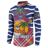 West Indies Christmas Button Sweatshirt with Tropical Snowman Palm Tree Gingerbread and Plaid Design - Wonder Print Shop