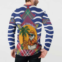 West Indies Christmas Button Sweatshirt with Tropical Snowman Palm Tree Gingerbread and Plaid Design - Wonder Print Shop