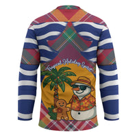 West Indies Christmas Hockey Jersey with Tropical Snowman Palm Tree Gingerbread and Plaid Design - Wonder Print Shop