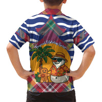 West Indies Christmas Kid Hawaiian Shirt with Tropical Snowman Palm Tree Gingerbread and Plaid Design - Wonder Print Shop