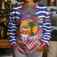 West Indies Christmas Kid Ugly Christmas Sweater with Tropical Snowman Palm Tree Gingerbread and Plaid Design - Wonder Print Shop
