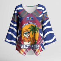 West Indies Christmas Kimono Sleeve Blouse with Tropical Snowman Palm Tree Gingerbread and Plaid Design - Wonder Print Shop