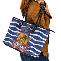 West Indies Christmas Leather Tote Bag with Tropical Snowman Palm Tree Gingerbread and Plaid Design - Wonder Print Shop