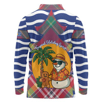 West Indies Christmas Long Sleeve Polo Shirt with Tropical Snowman Palm Tree Gingerbread and Plaid Design - Wonder Print Shop