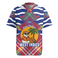 West Indies Christmas Rugby Jersey with Tropical Snowman Palm Tree Gingerbread and Plaid Design - Wonder Print Shop