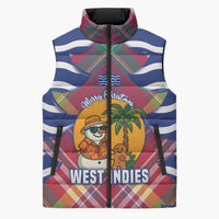 West Indies Christmas Sleeveless Puffer Jacket with Tropical Snowman Palm Tree Gingerbread and Plaid Design - Wonder Print Shop