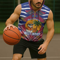 West Indies Christmas Sleeveless Zip Hoodie with Tropical Snowman Palm Tree Gingerbread and Plaid Design - Wonder Print Shop