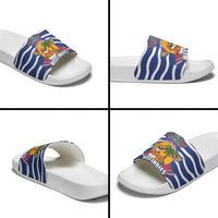 West Indies Christmas Slide Sandals with Tropical Snowman Palm Tree Gingerbread and Plaid Design - Wonder Print Shop