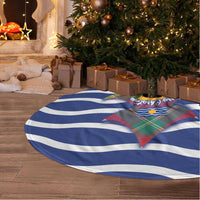West Indies Christmas Tree Skirt with Tropical Snowman Palm Tree Gingerbread and Plaid Design - Wonder Print Shop