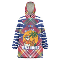 West Indies Christmas Wearable Blanket Hoodie with Tropical Snowman Palm Tree Gingerbread and Plaid Design - Wonder Print Shop