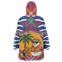 West Indies Christmas Wearable Blanket Hoodie with Tropical Snowman Palm Tree Gingerbread and Plaid Design - Wonder Print Shop