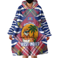 West Indies Christmas Wearable Blanket Hoodie with Tropical Snowman Palm Tree Gingerbread and Plaid Design - Wonder Print Shop