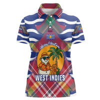 West Indies Christmas Women Polo Shirt with Tropical Snowman Palm Tree Gingerbread and Plaid Design - Wonder Print Shop