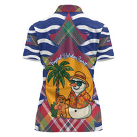West Indies Christmas Women Polo Shirt with Tropical Snowman Palm Tree Gingerbread and Plaid Design - Wonder Print Shop