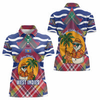 West Indies Christmas Women Polo Shirt with Tropical Snowman Palm Tree Gingerbread and Plaid Design - Wonder Print Shop