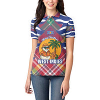 West Indies Christmas Women Polo Shirt with Tropical Snowman Palm Tree Gingerbread and Plaid Design - Wonder Print Shop